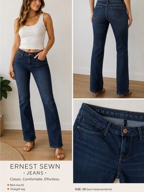 Ernest Sewn Dark Wash Jeans – Women’s Size 28 – Classic Straight Leg Denim